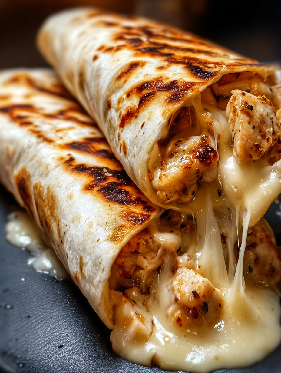 Ooey-Gooey Cheesy Garlic Chicken Wraps