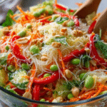 Crunchy Spring Roll Noodle Salad with Spicy Ginger Drizzle