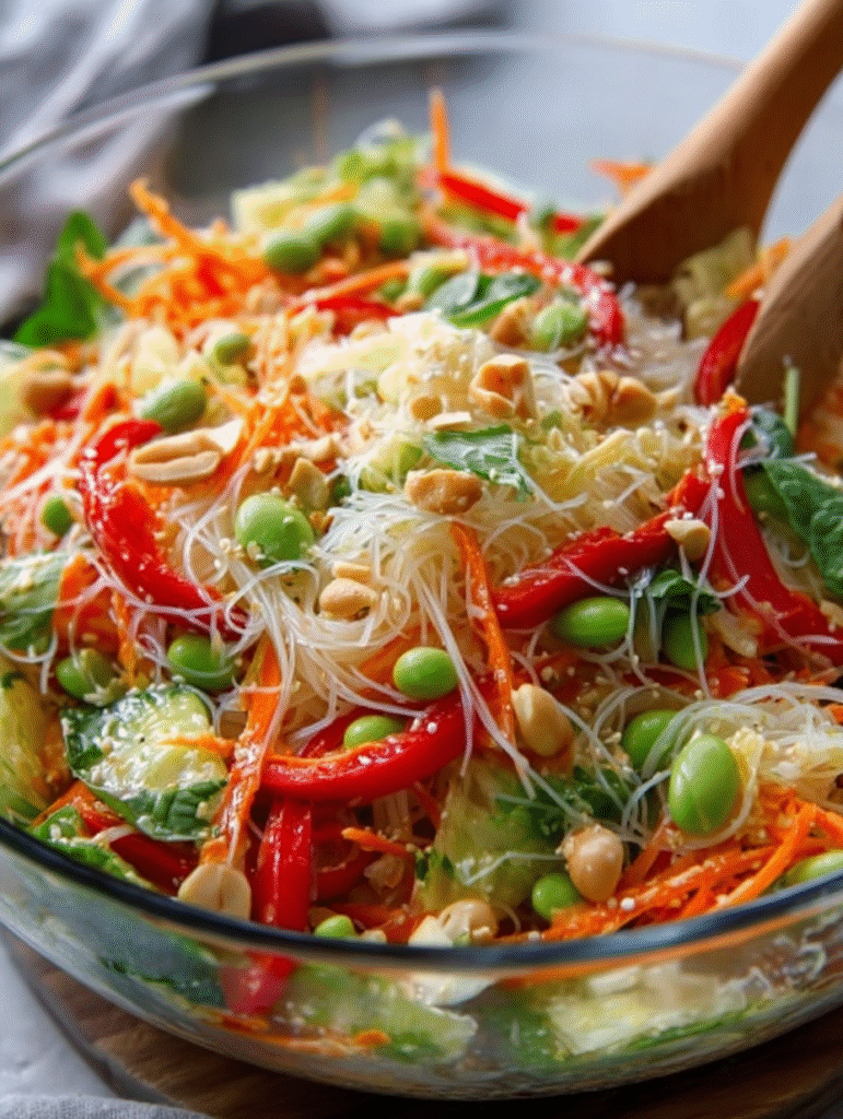 Crunchy Spring Roll Noodle Salad with Spicy Ginger Drizzle