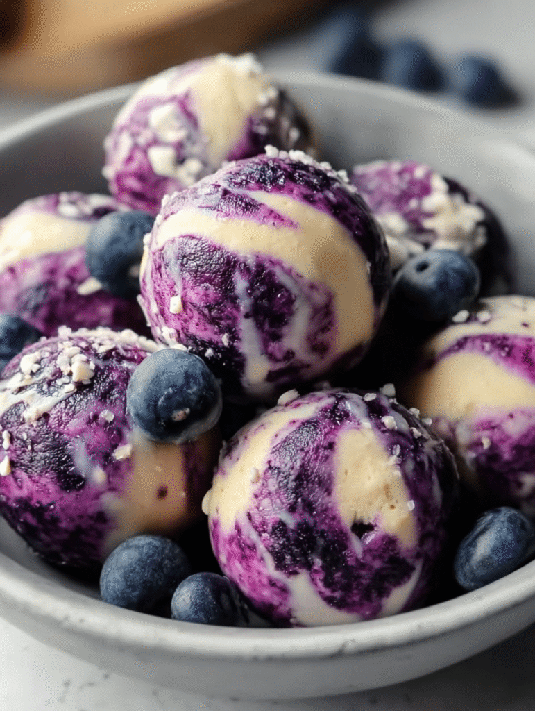 No-Bake Blueberry Cheesecake Protein Bites