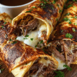 Savory French Dip Tortilla Melt Roll-Ups